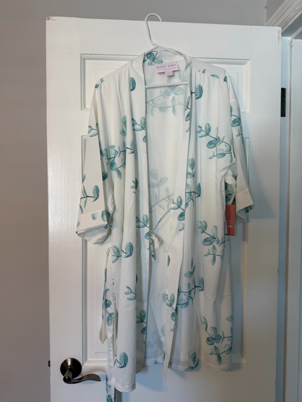 Birdy Grey White Robe with Sage Eucalyptus Print